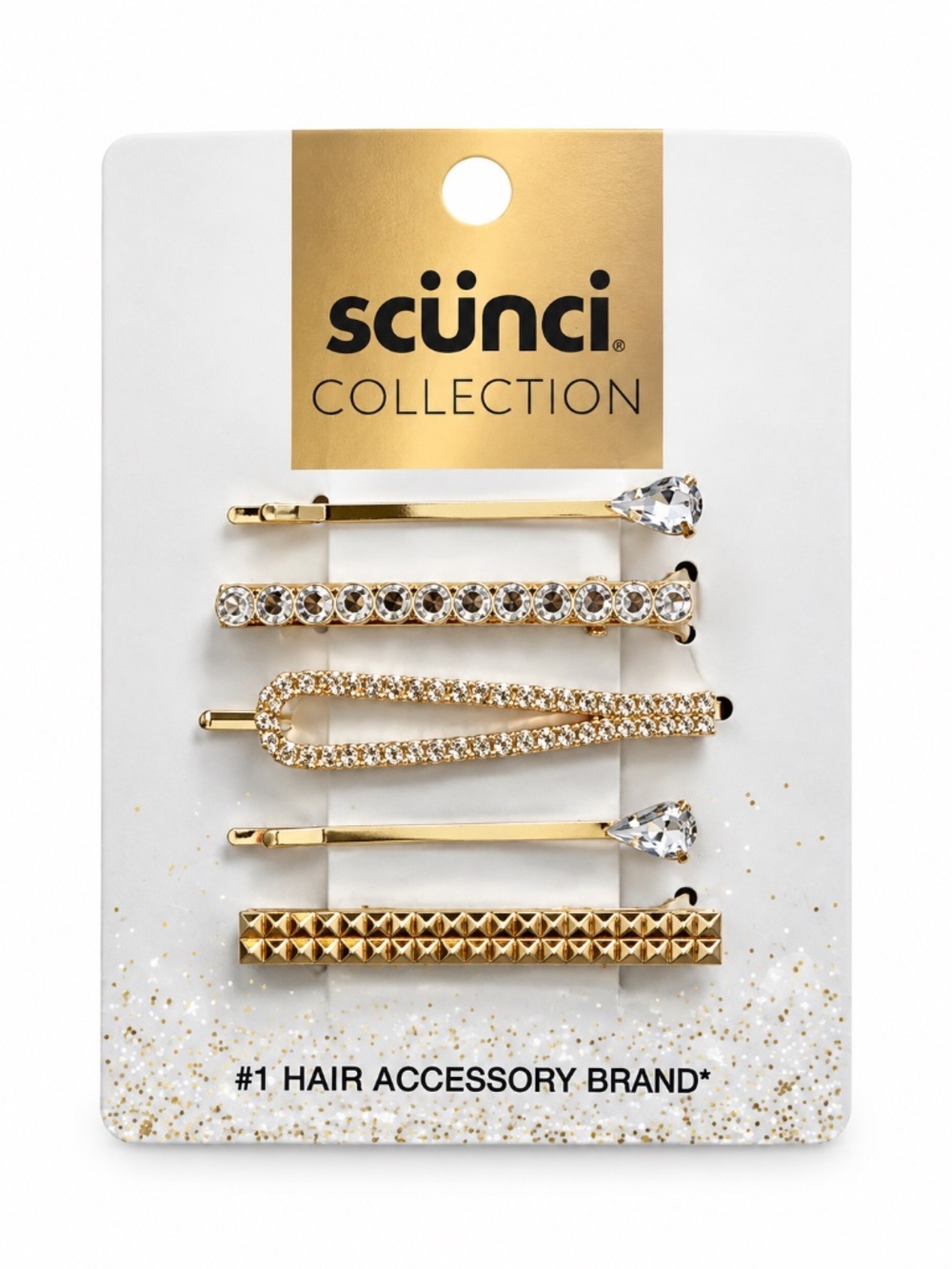 Scünci Collection Gold Rhinestone Hair Clip Bobby Pin Set NWT